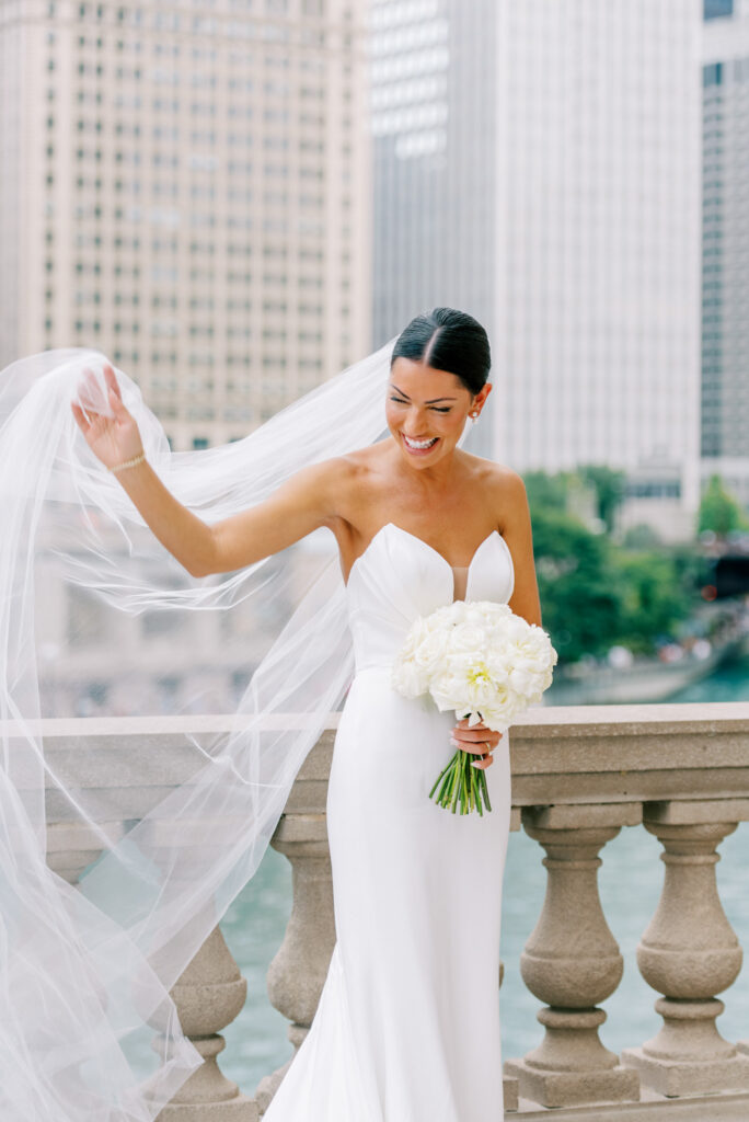 A beautiful wedding portrait of a bride Chicago Riverwalk