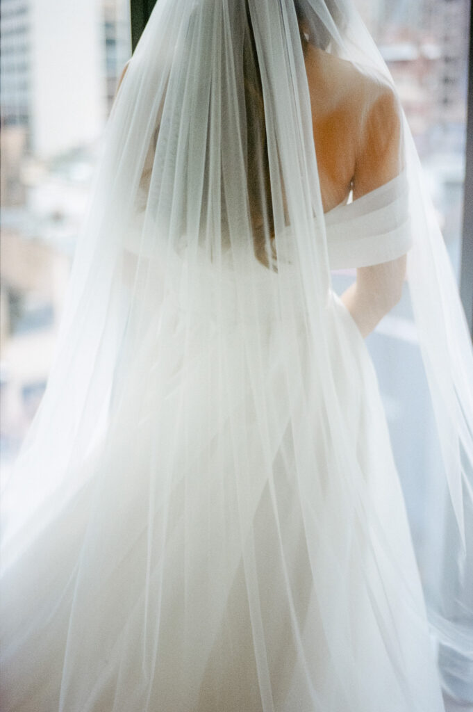 Film getting ready photo by Chicago wedding photographer