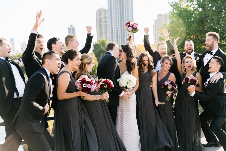 A wedding party portrait at Lincoln Park in Chicago.
