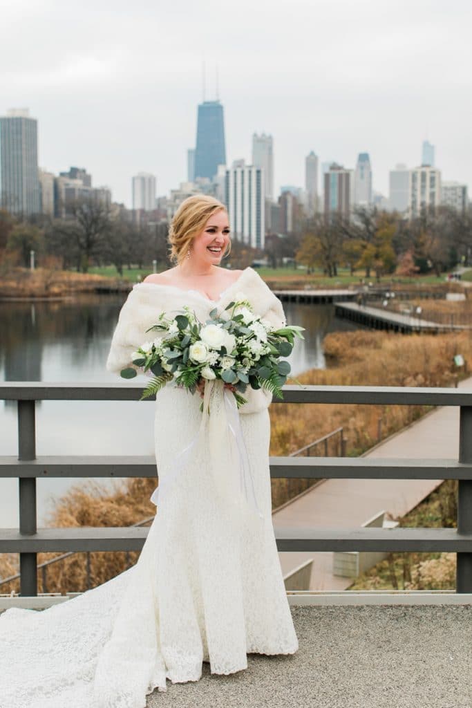A beautiful bride on her wedding day in Chicago.