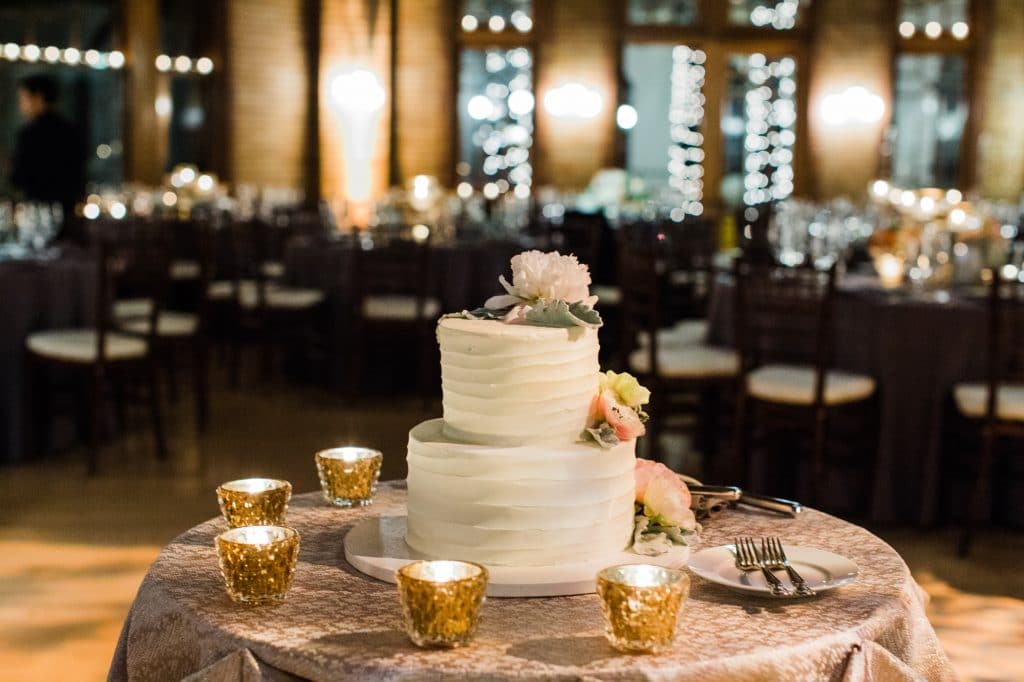 A beautiful two tiered wedding cake at Cafe Brauer.