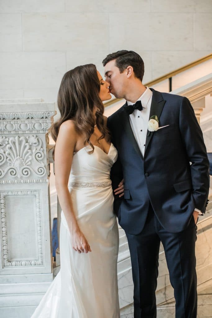 A romantic first look wedding moment at the Kimpton Gray Hotel in Chicago.