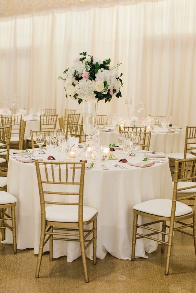 A romantic winter wedding reception designed by Life in Bloom at the Rookery in Chicago.