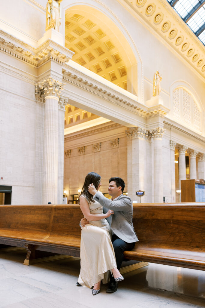 A romantic winter engagement session at Chicago's Union Station