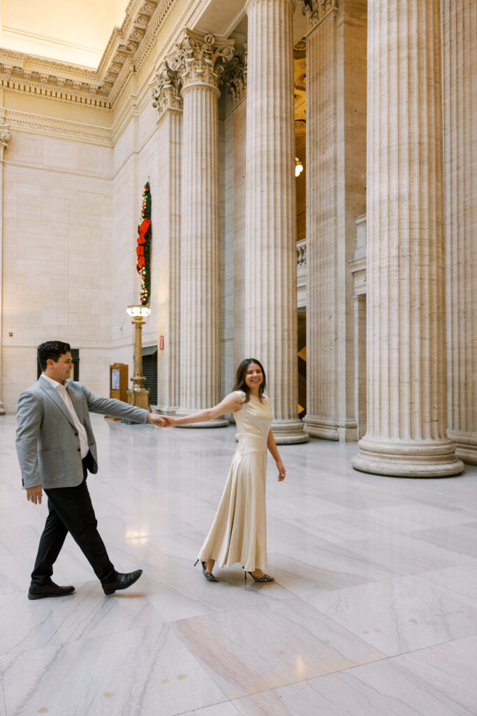 A romantic winter engagement session at Chicago's Union Station