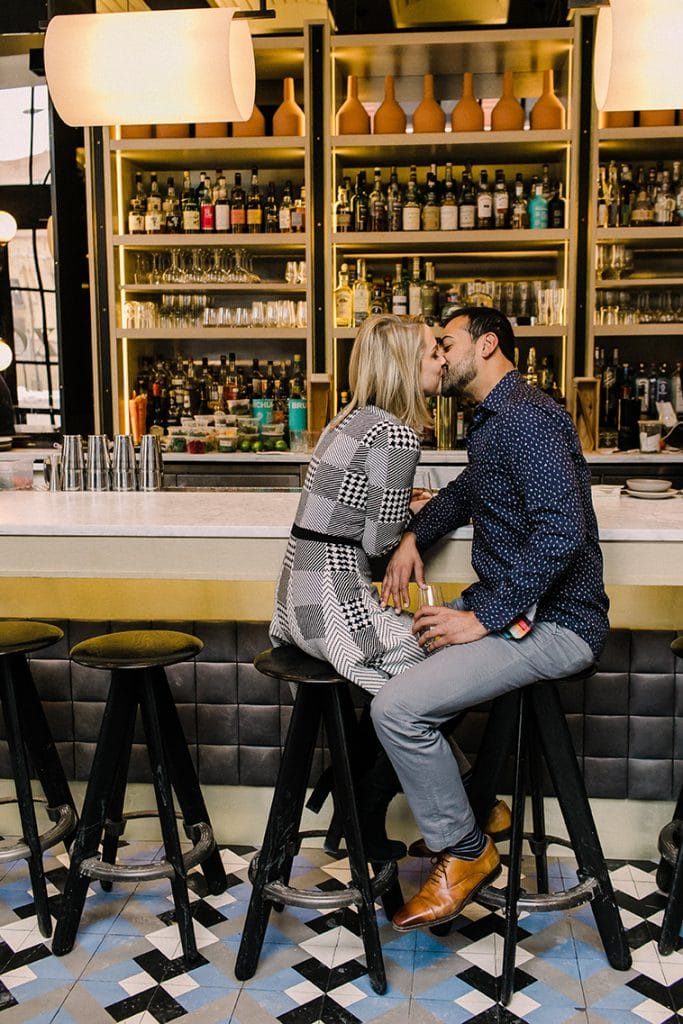 Engagement photos at a trendy West Loop bar in Chicago