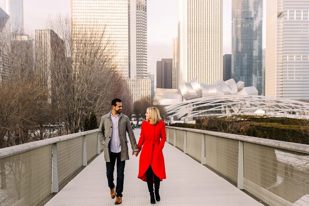 Winter engagement photos in downtown Chicago