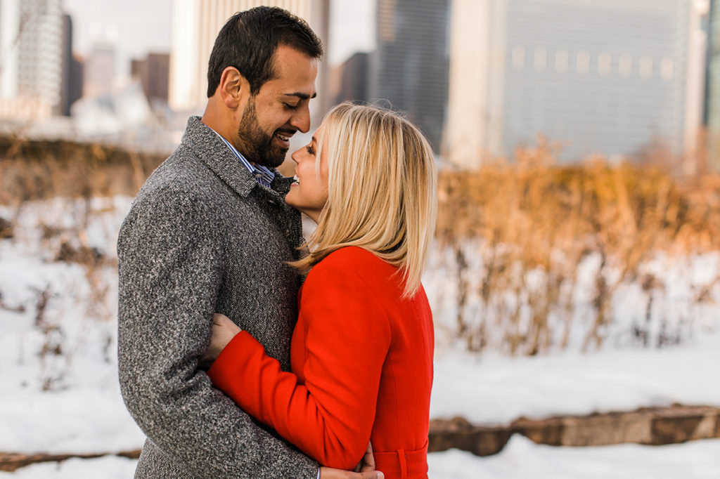 Winter engagement photo in Chicago