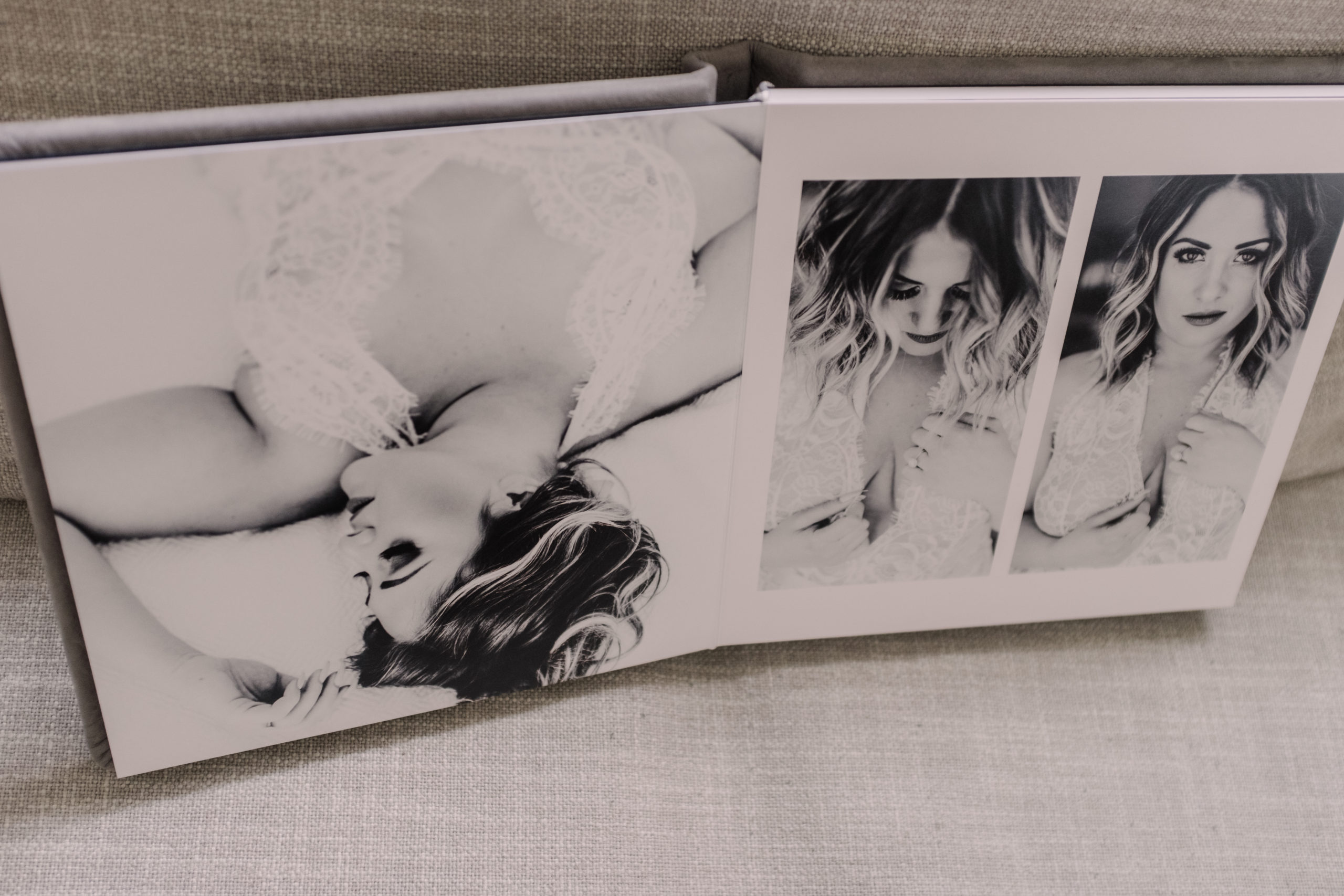 A bridal boudoir album to be gifted to the bride's fiance on the wedding day.