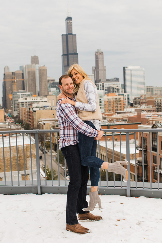Chicago rooftop engagement photo