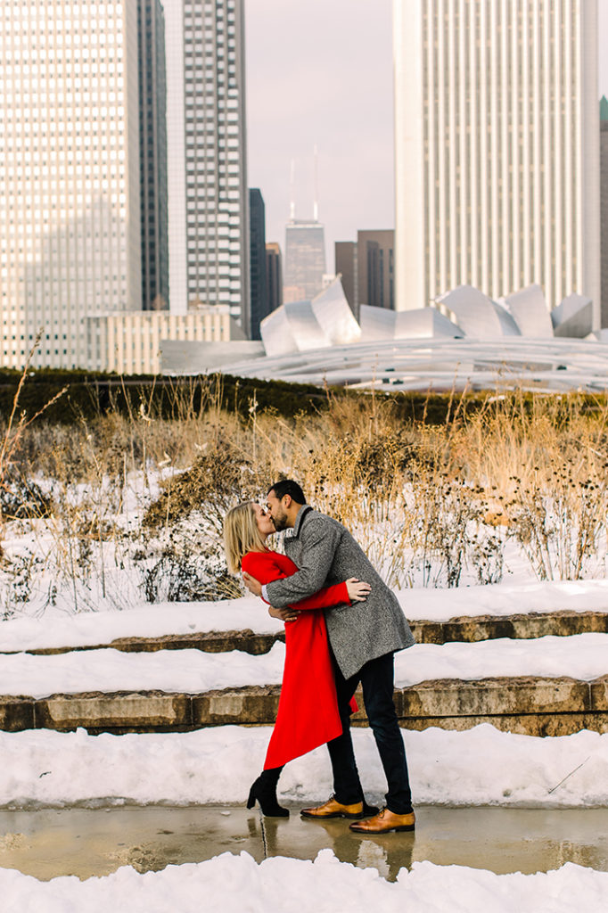 Winter wonderland engagement photo in Chicago