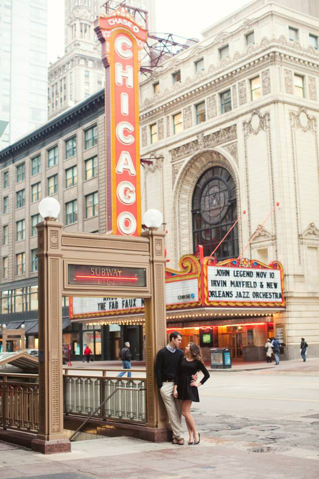 The Chicago Theater sign engagement photo