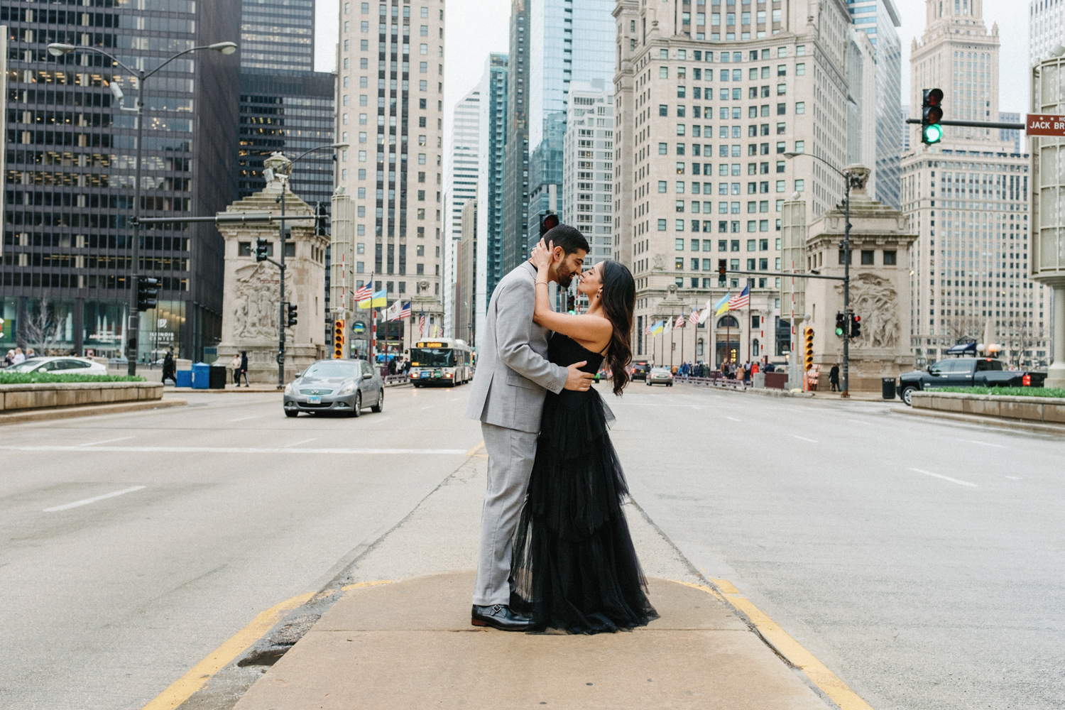 Michigan Avenue Engagement Photo in Downtown Chicago