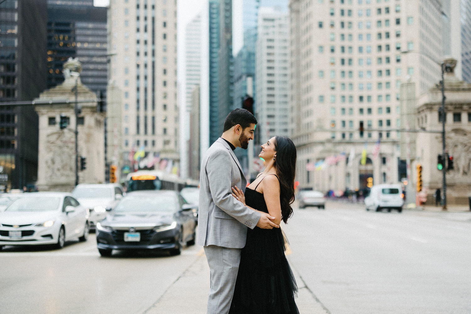 Michigan Avenue Engagement Photo in Downtown Chicago