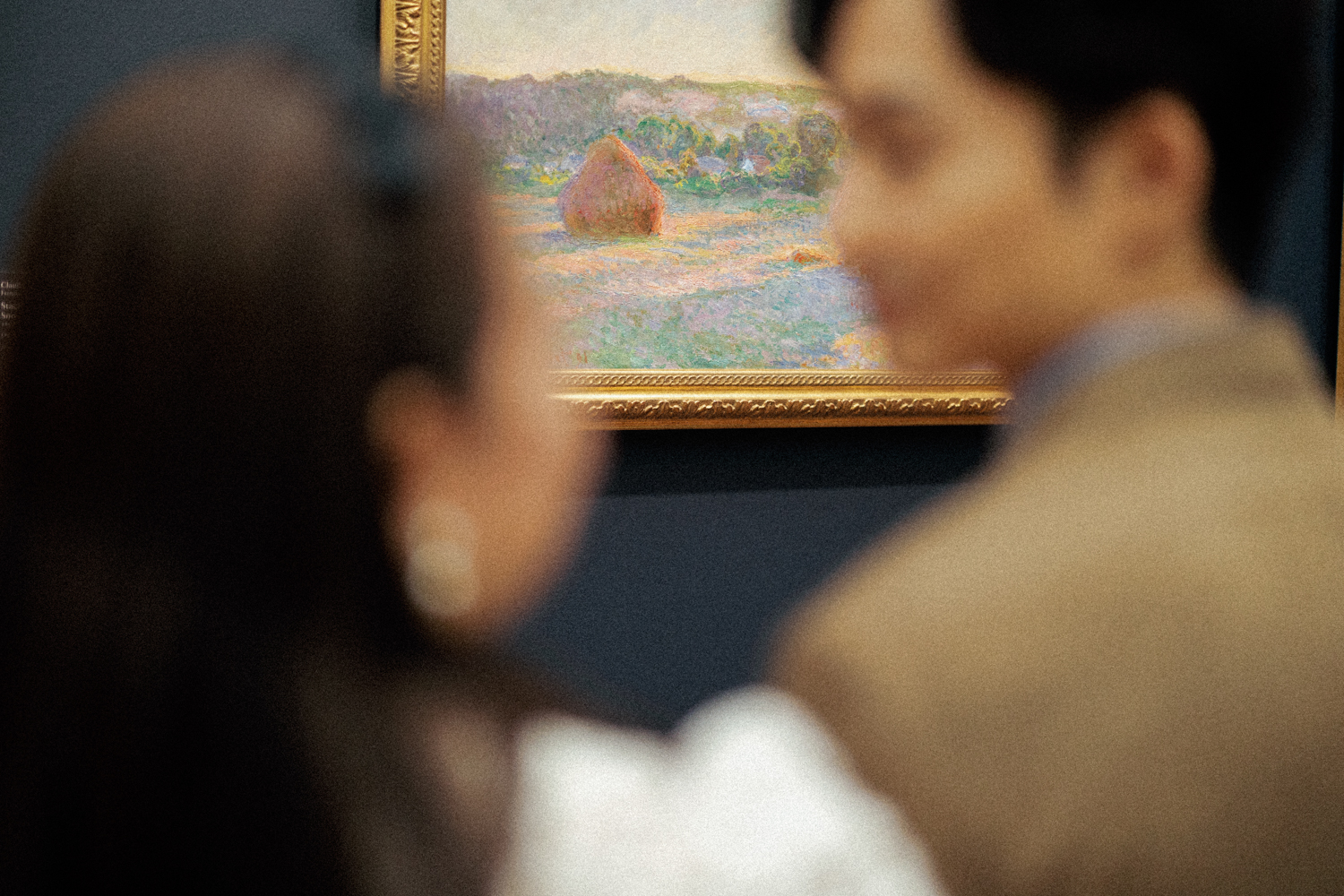Engagement photos in front of Monet's famous paintings.