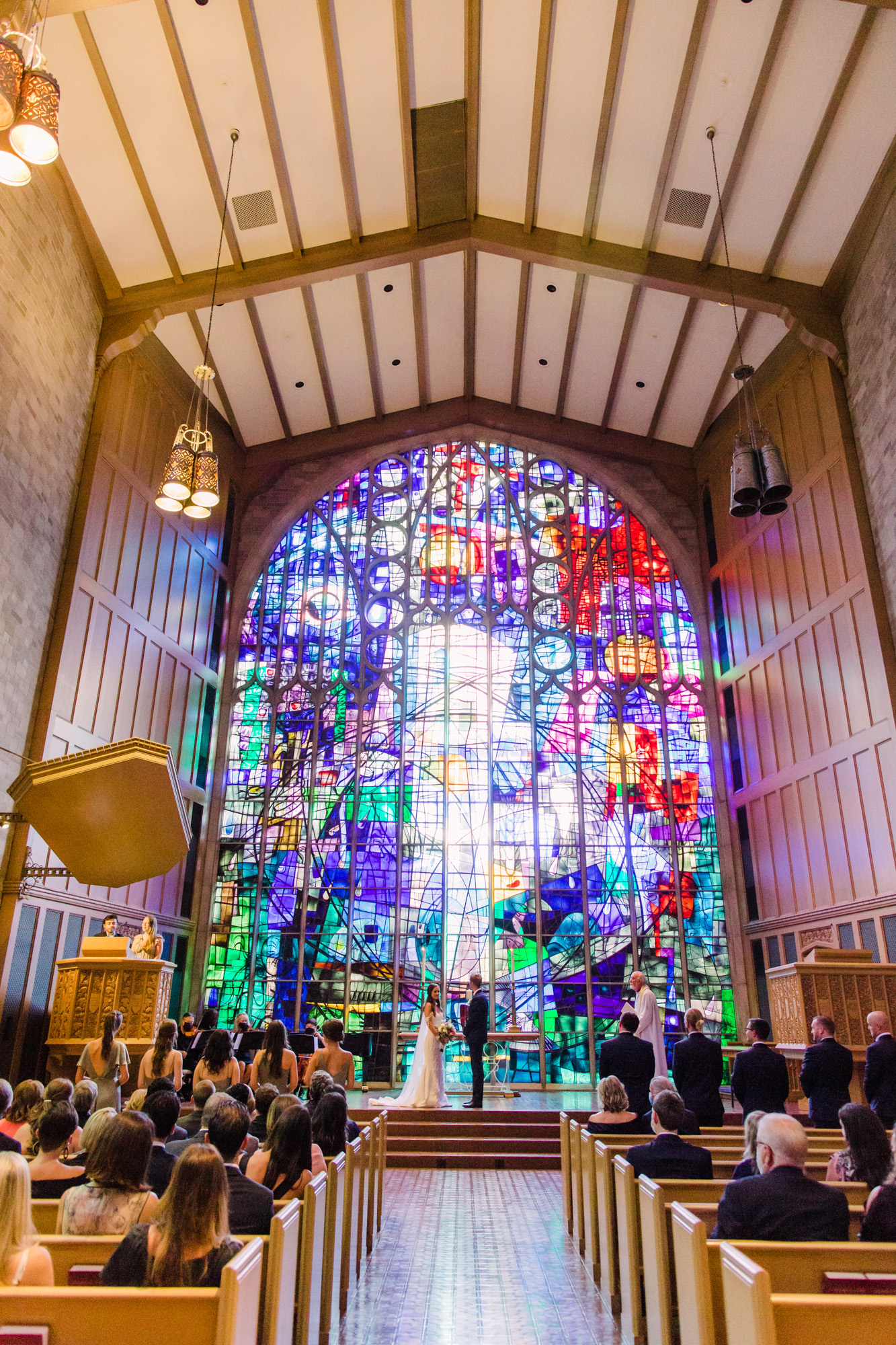 A wedding ceremony at Alice Millar Chapel in Evanston, IL.