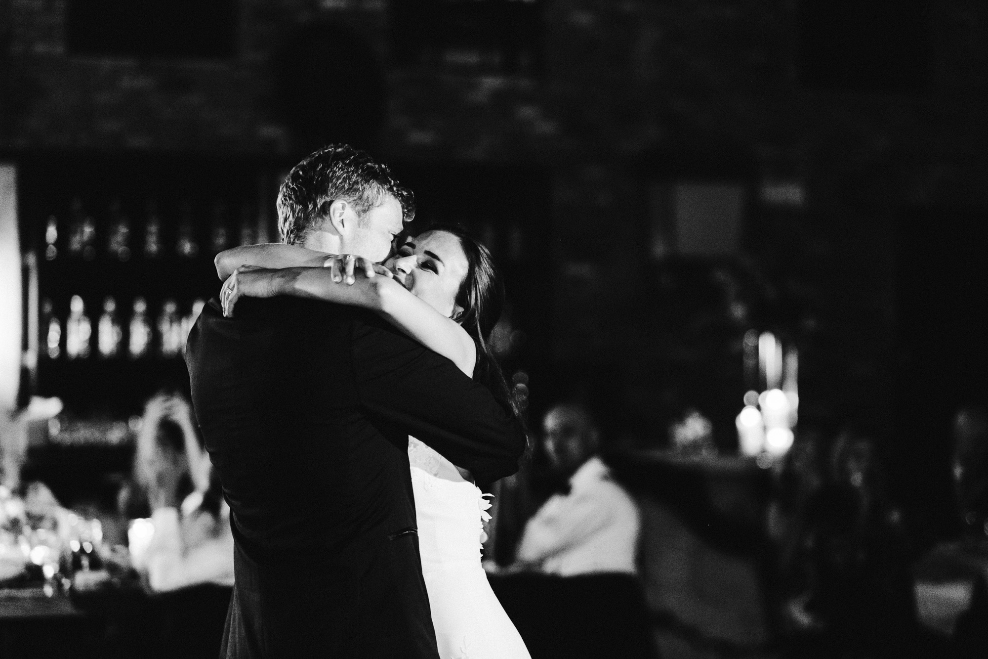 A bride and groom share their first dance at their City Hall wedding in the West Loop of Chicago.