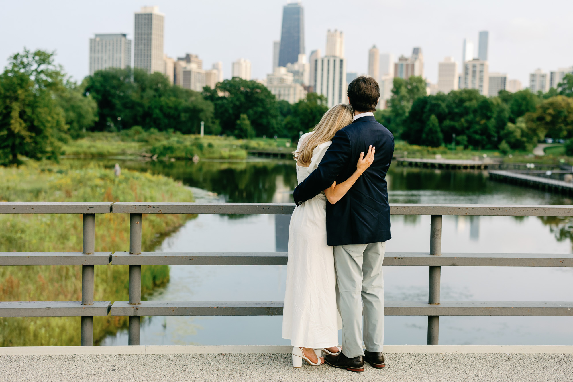 A Lincoln Park engagement photo taken at the Kissing Bridge.