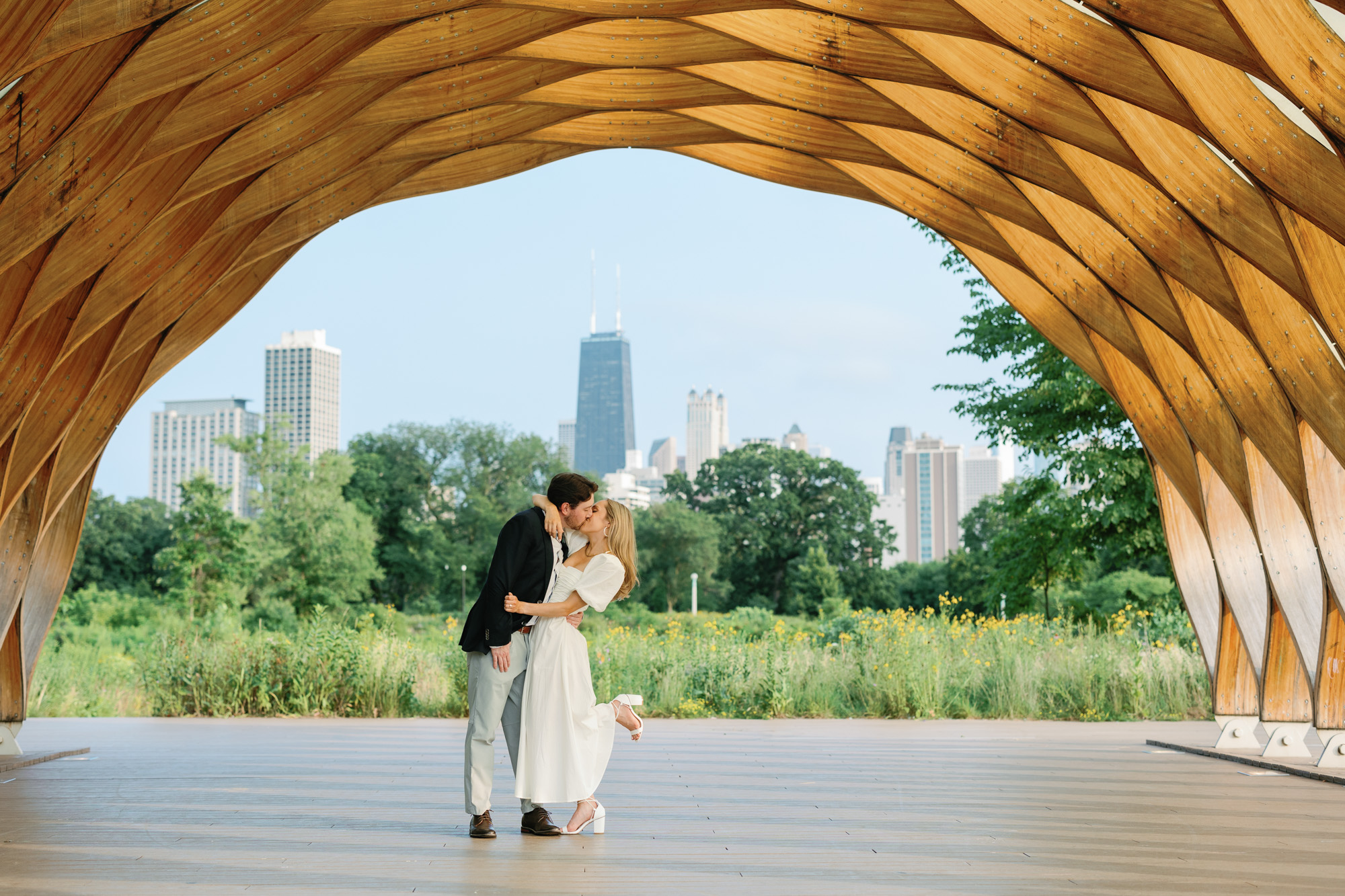 An engagement photo taken at Lincoln Park's Honeycomb.