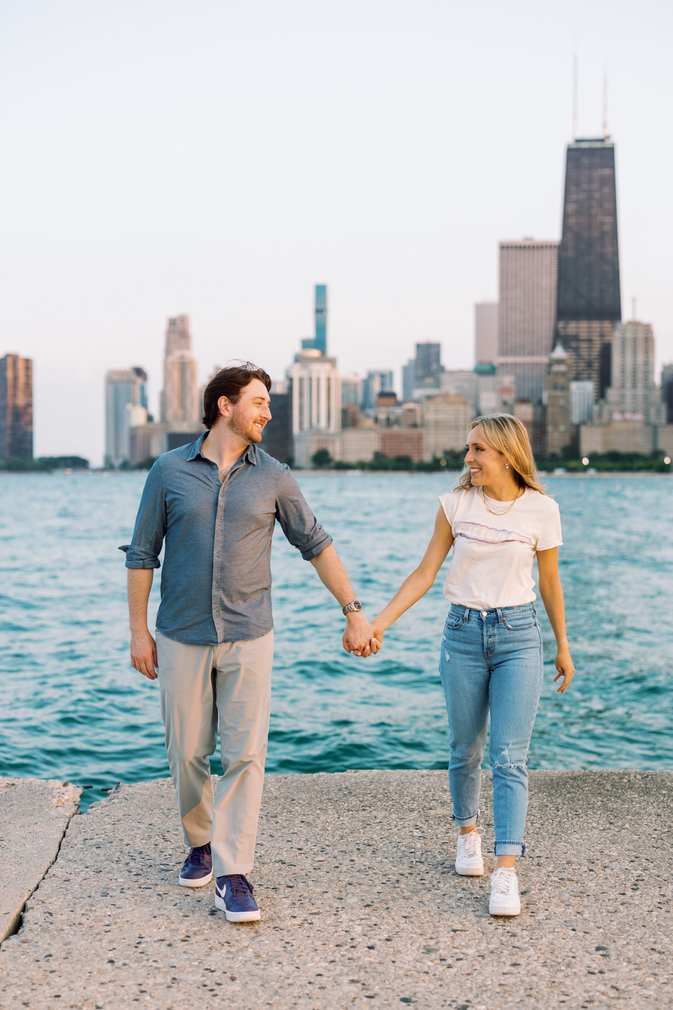 A North Avenue Beach engagement photo in Lincoln Park.