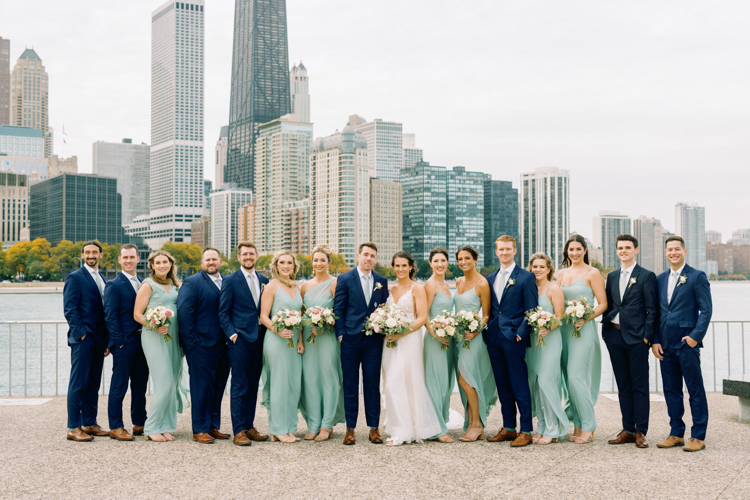 Wedding party portraits at Olive Park in Chicago
