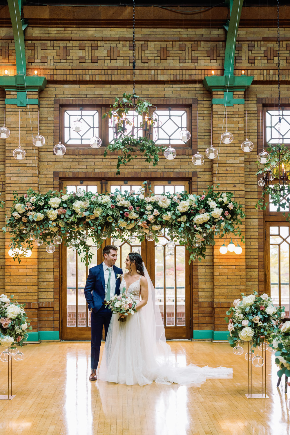 Wedding aisle portraits at Cafe Brauer