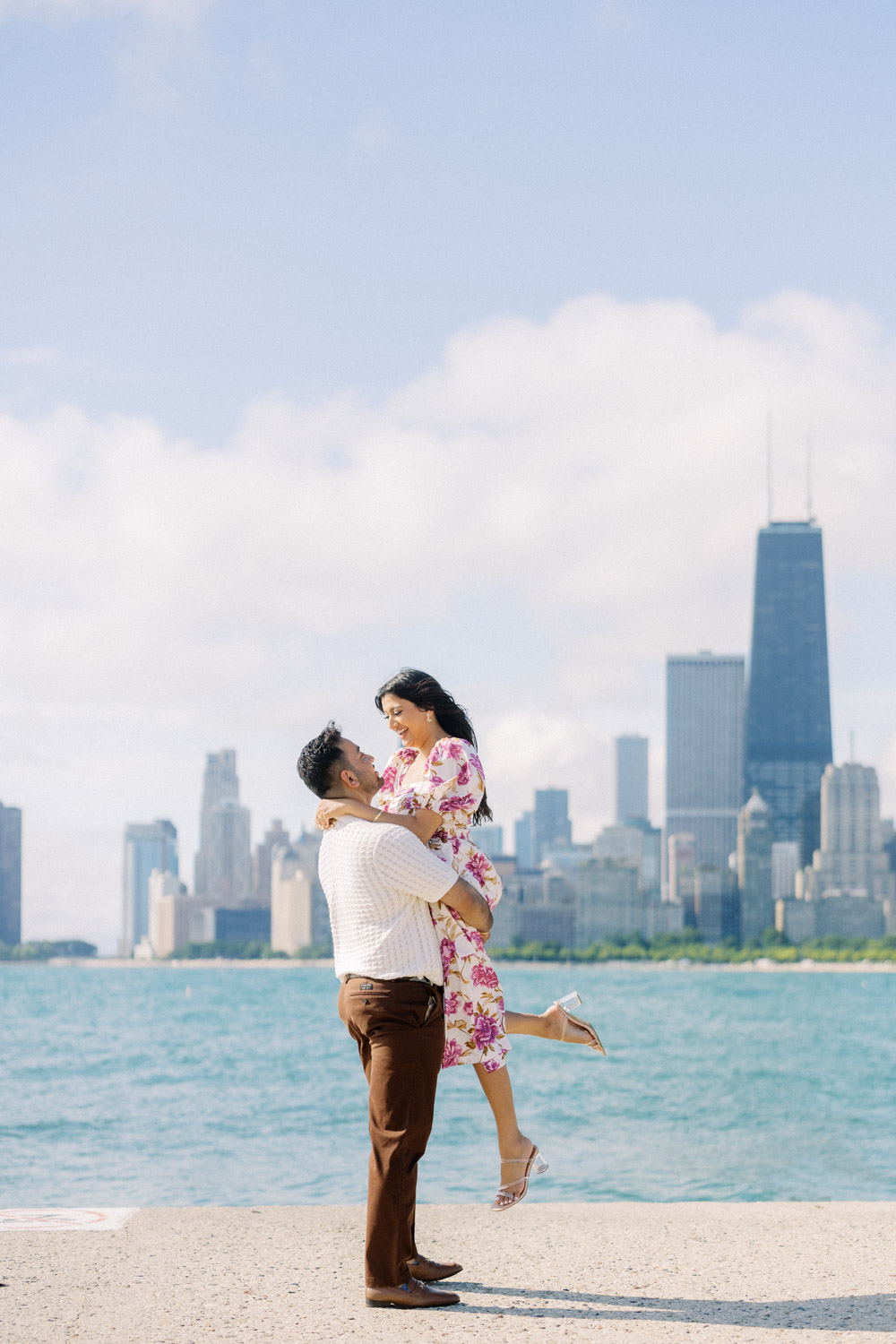 Lincoln Park skyline engagement photo in Chicago