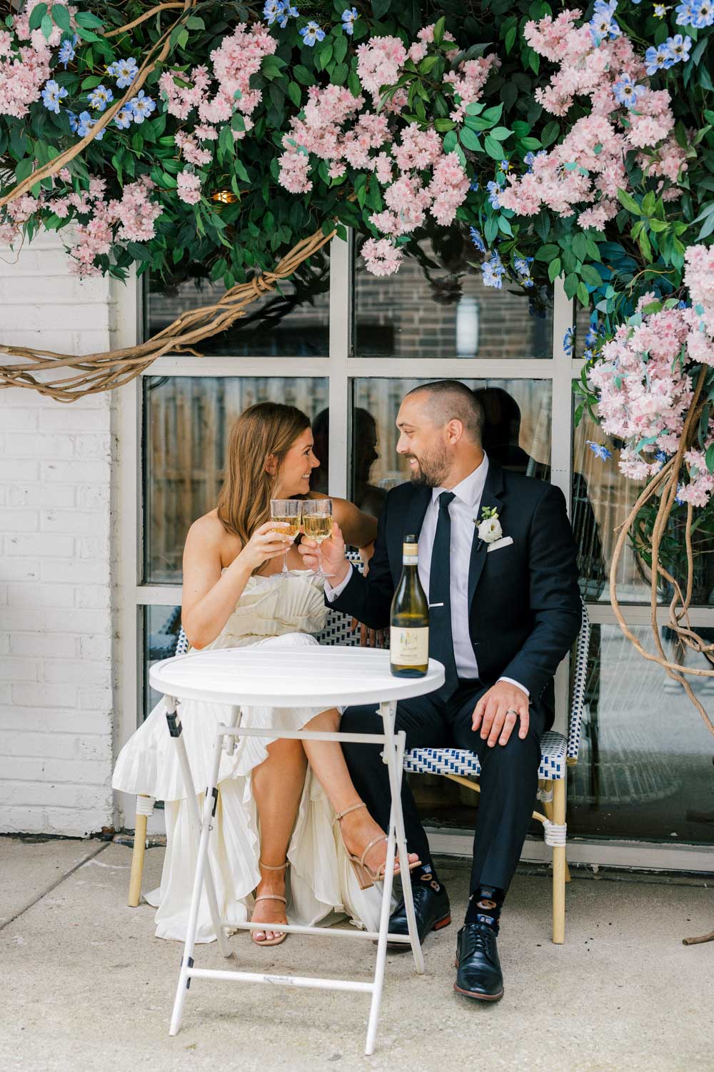 A champagne elopement brunch at a French cafe in Chicago.