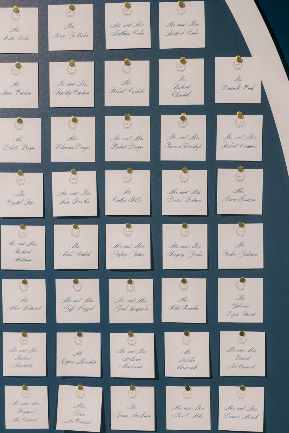 A closeup of the escort cards designed by Life in Bloom
