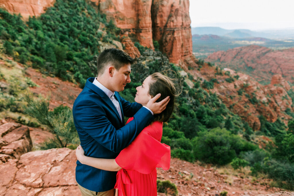 A heartfelt moment during an engagement session in Sedona