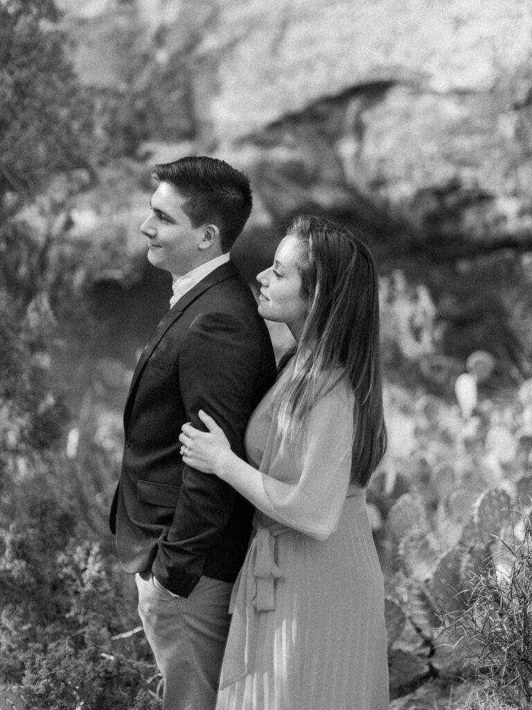 A beautiful black and white engagement photo taken in Sedona