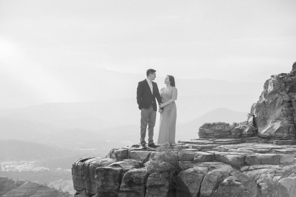 Black and white Sedona engagement photography at Cathedral Rock
