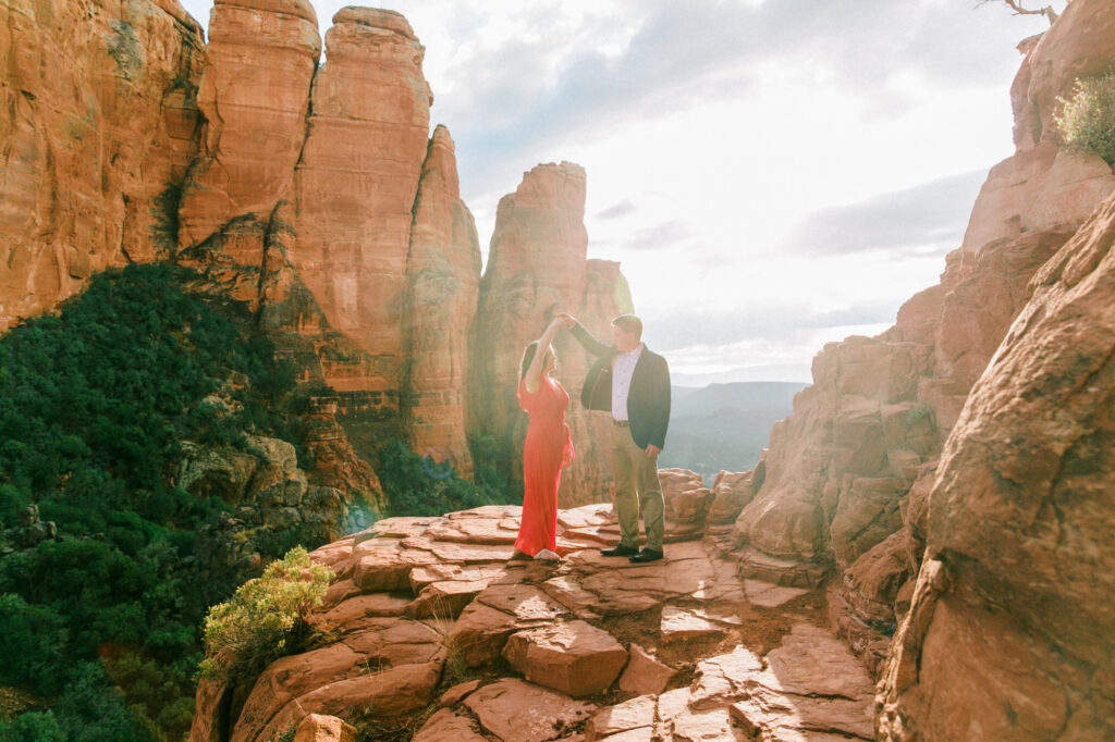 A sunset engagement session at Cathedral Rock in Sedona