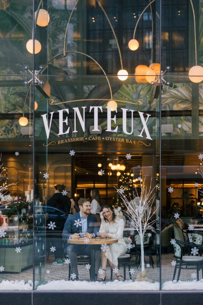 Venteux is a Parisian styled cafe in downtown Chicago and is a beautiful location for editorial engagement photos