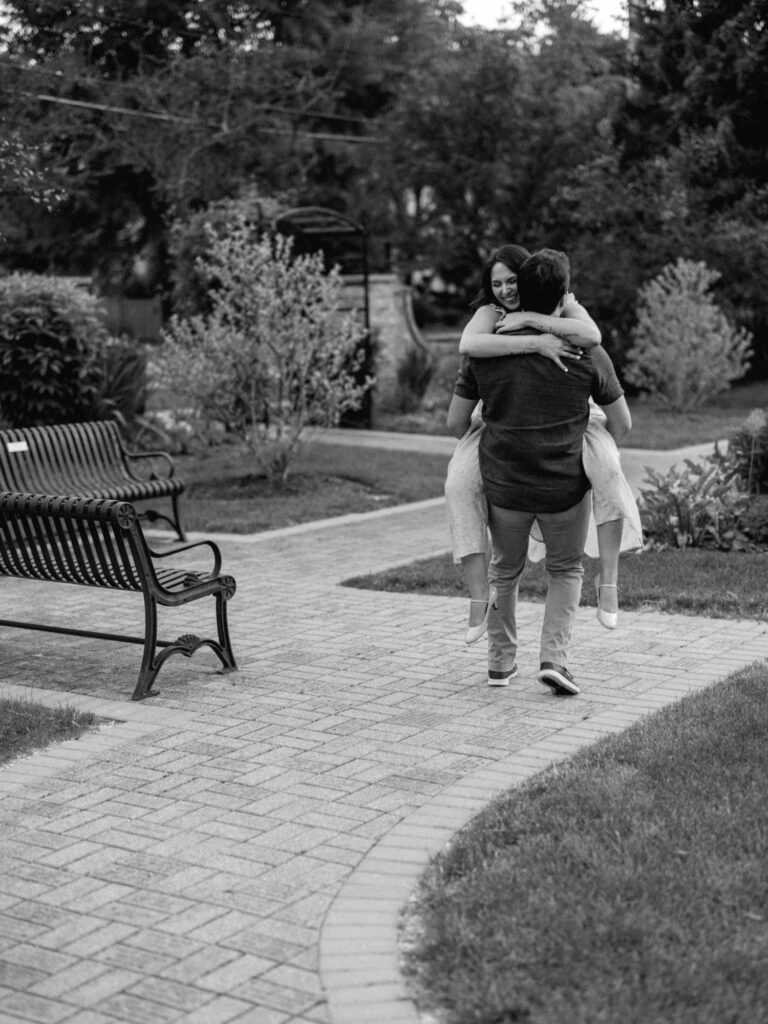 A sweet moment at the end of an engagement session that took place in Elmhurst, Illinois