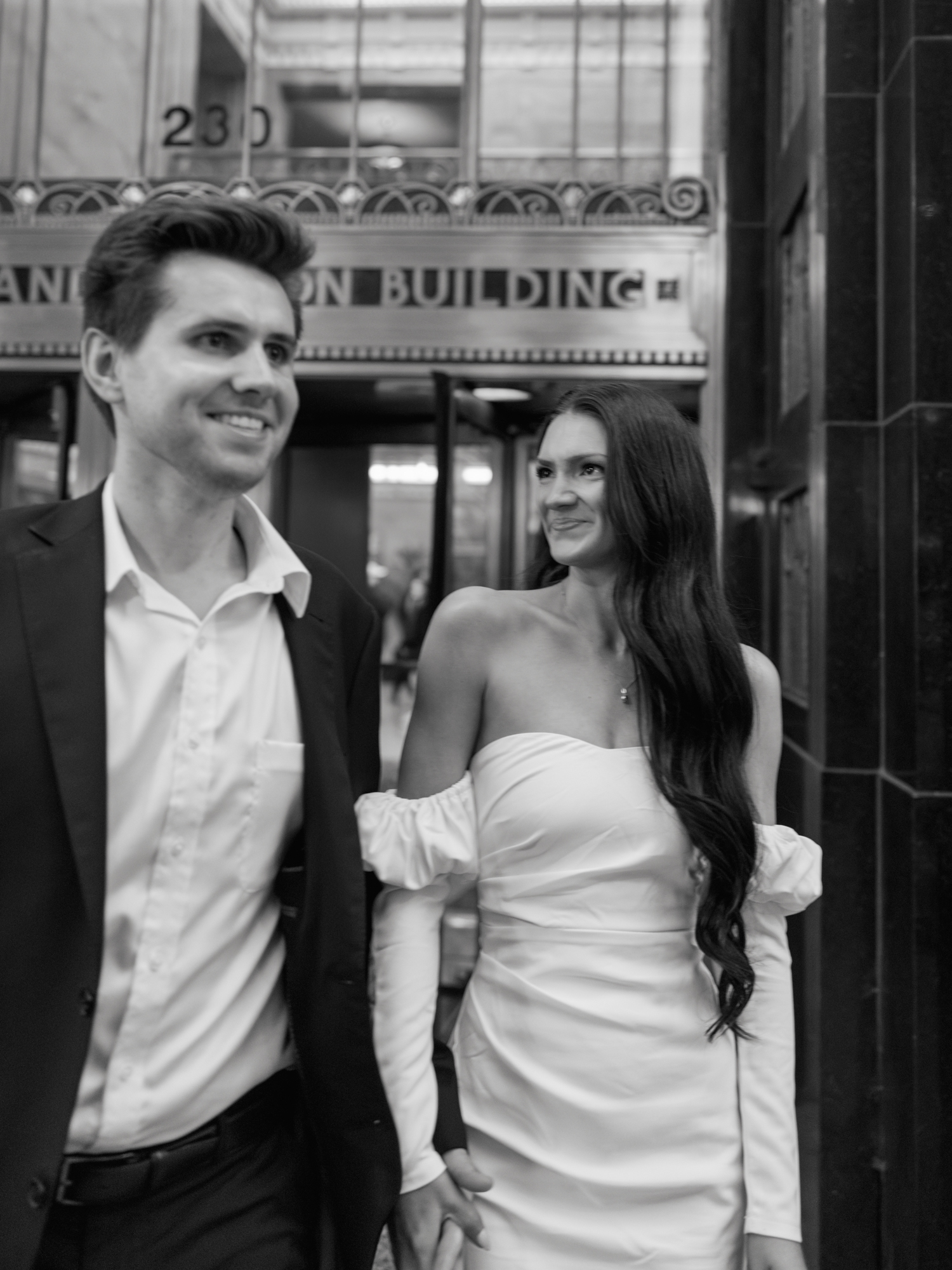 Romantic engagement photo taken at The Pendry in Chicago