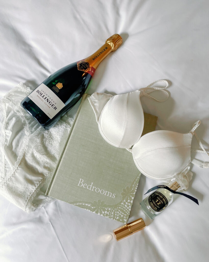 Lingerie styled on the hotel bed for boudoir shoot

