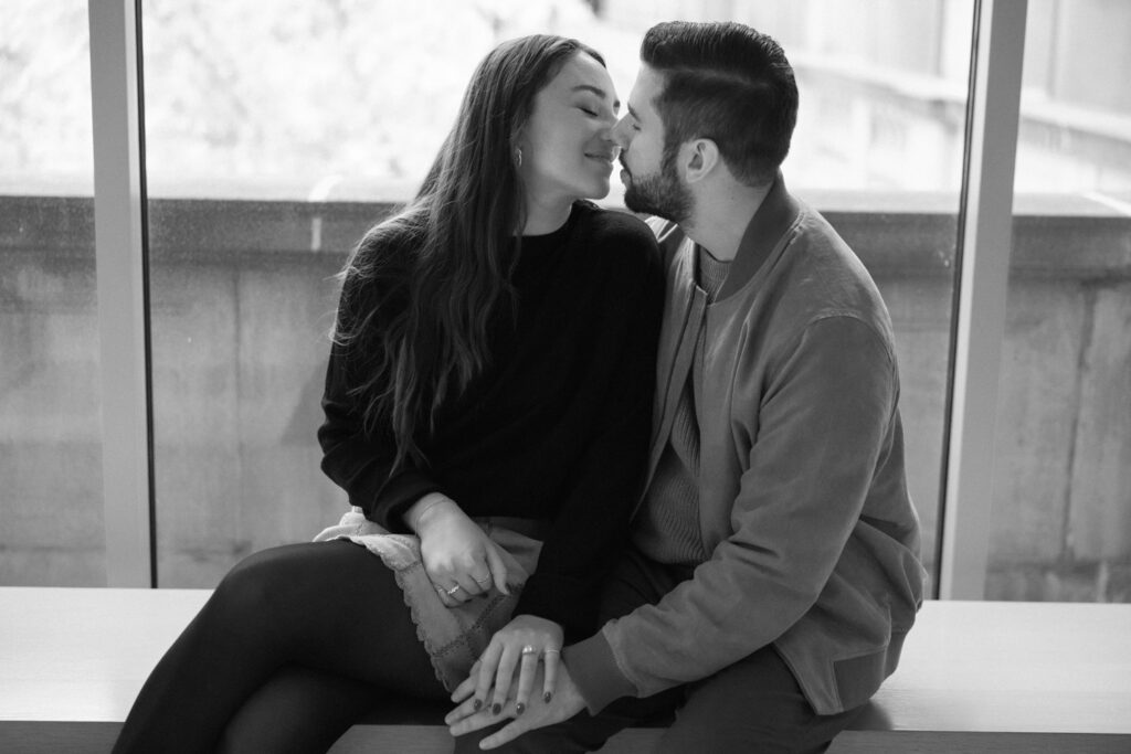 Sweet, intimate moment captured just after the proposal at the Art Institute of Chicago