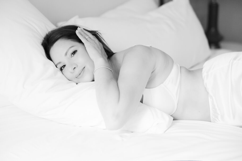 Serene and sensual boudoir photo during a full-service boudoir experience in Chicago
