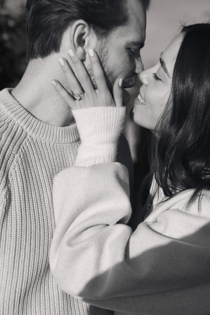 Close up of couple about to kiss during Elawa Farm engagement session