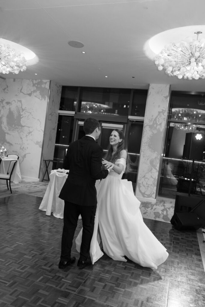 Bride and groom sharing their first dance at The Viceroy Chicago reception