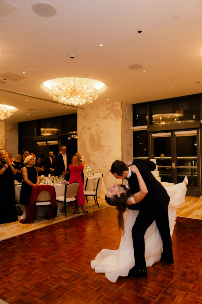 Bride and groom sharing their first dance at The Viceroy Chicago reception
