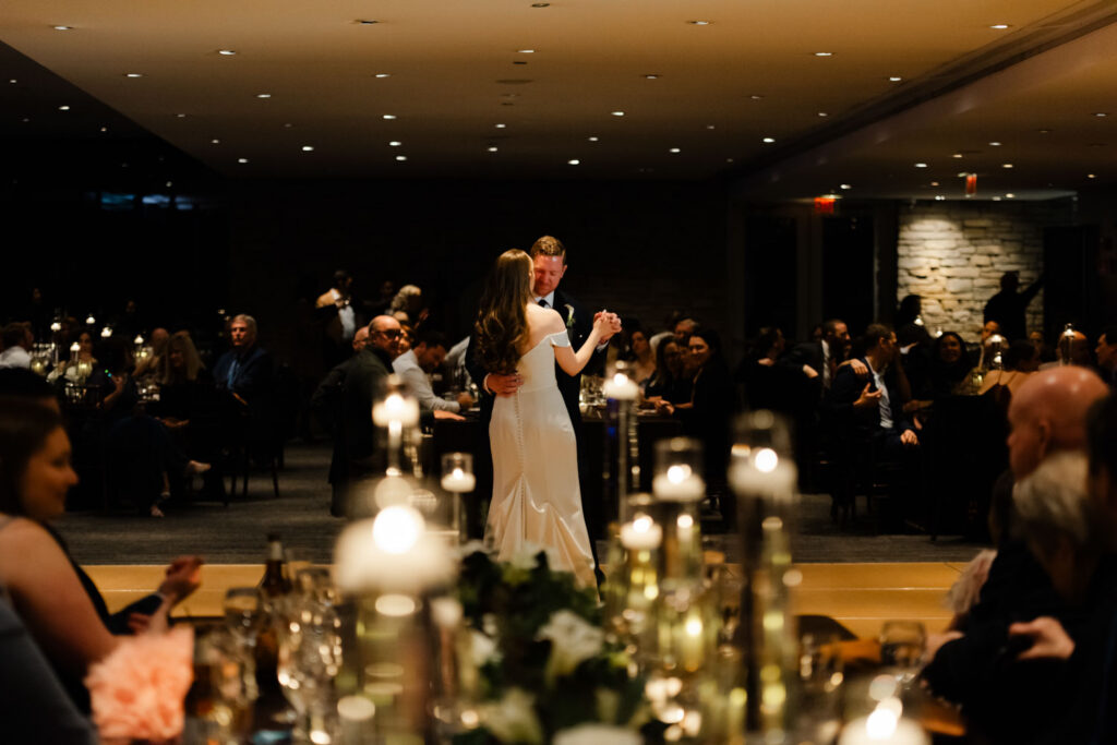 Romantic first dance at Morton Arboretum wedding reception