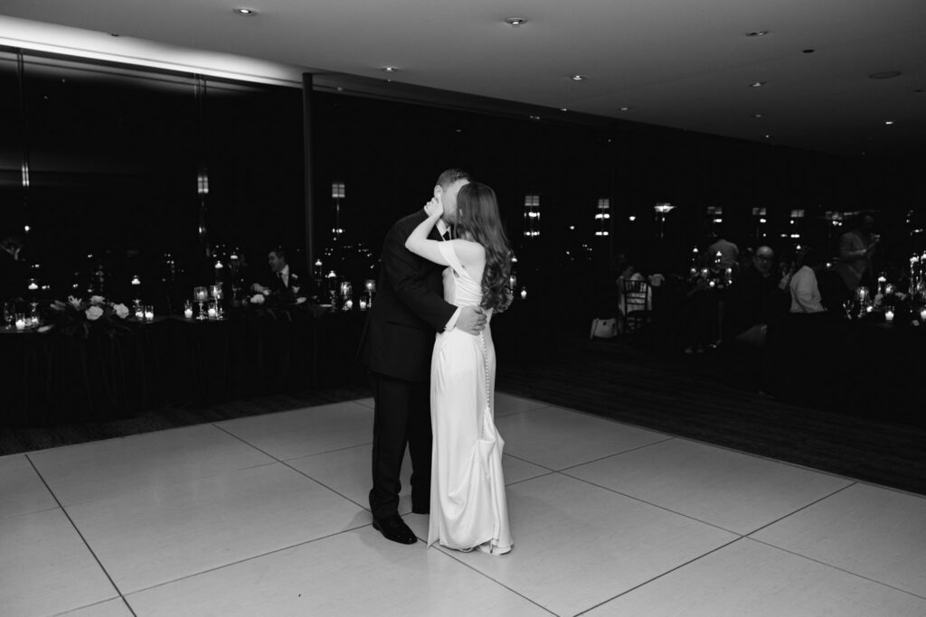 Romantic first dance at Morton Arboretum wedding reception