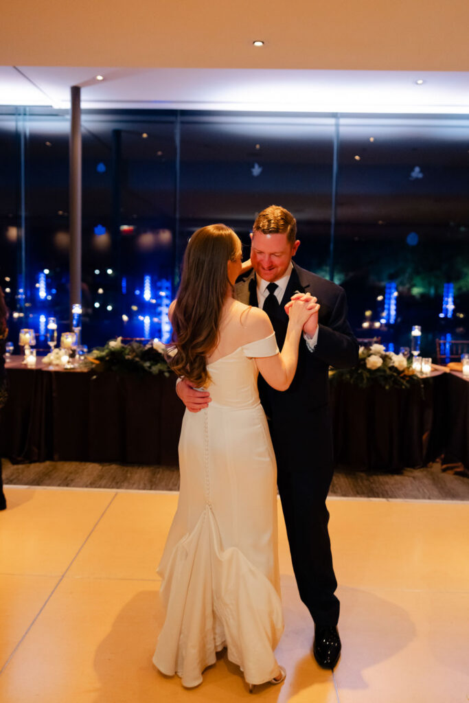 Romantic first dance at Morton Arboretum wedding reception