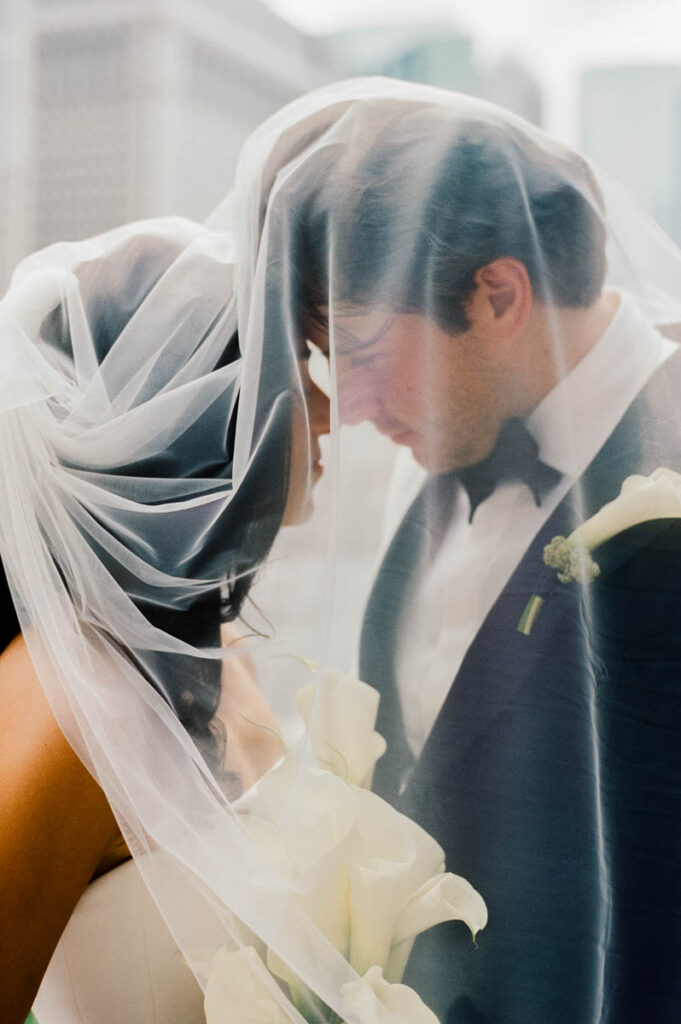 Romantic Veil Portrait at RPM Events Chicago Wedding shot on film
