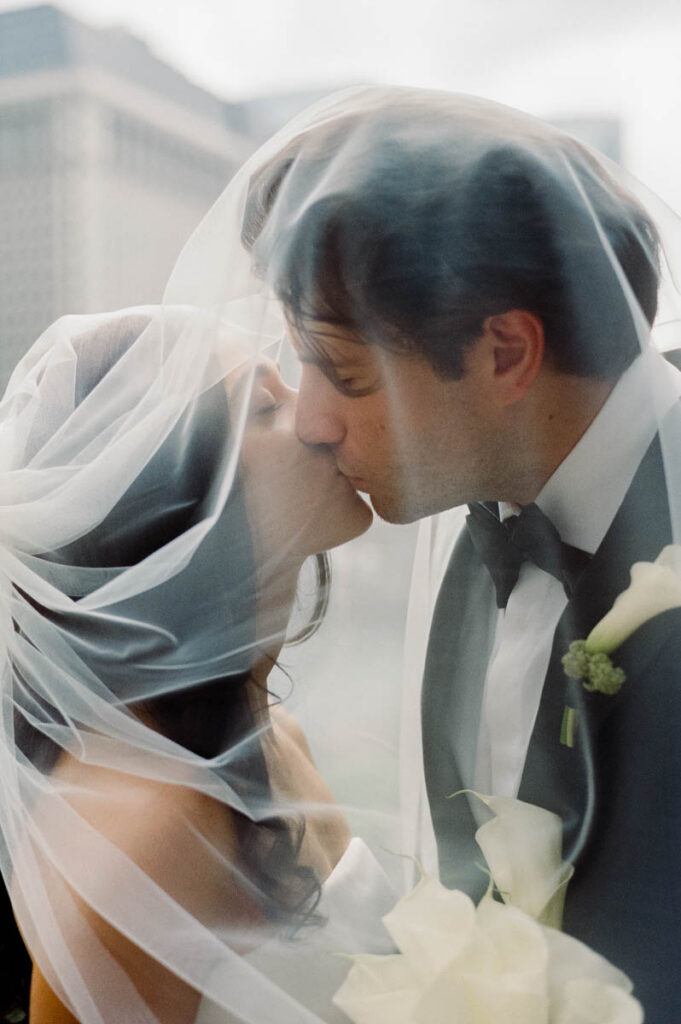 Romantic Veil Portrait at RPM Events Chicago Wedding shot on film