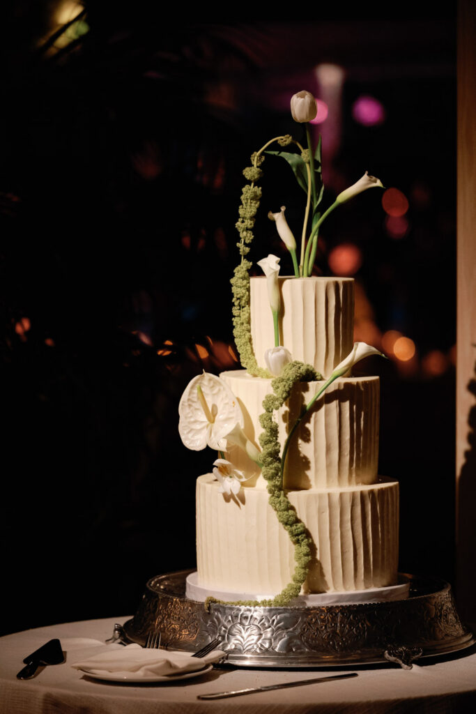 Close up of cake Chicago RPM Events wedding reception.