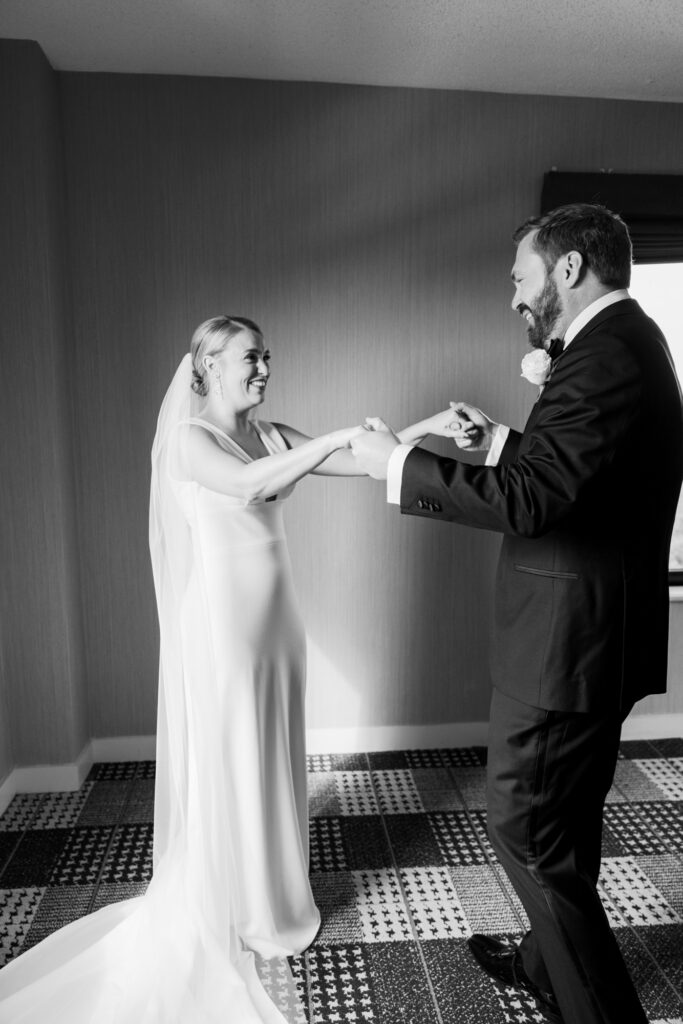 Bride And Groom First Look Hotel Suite Chicago