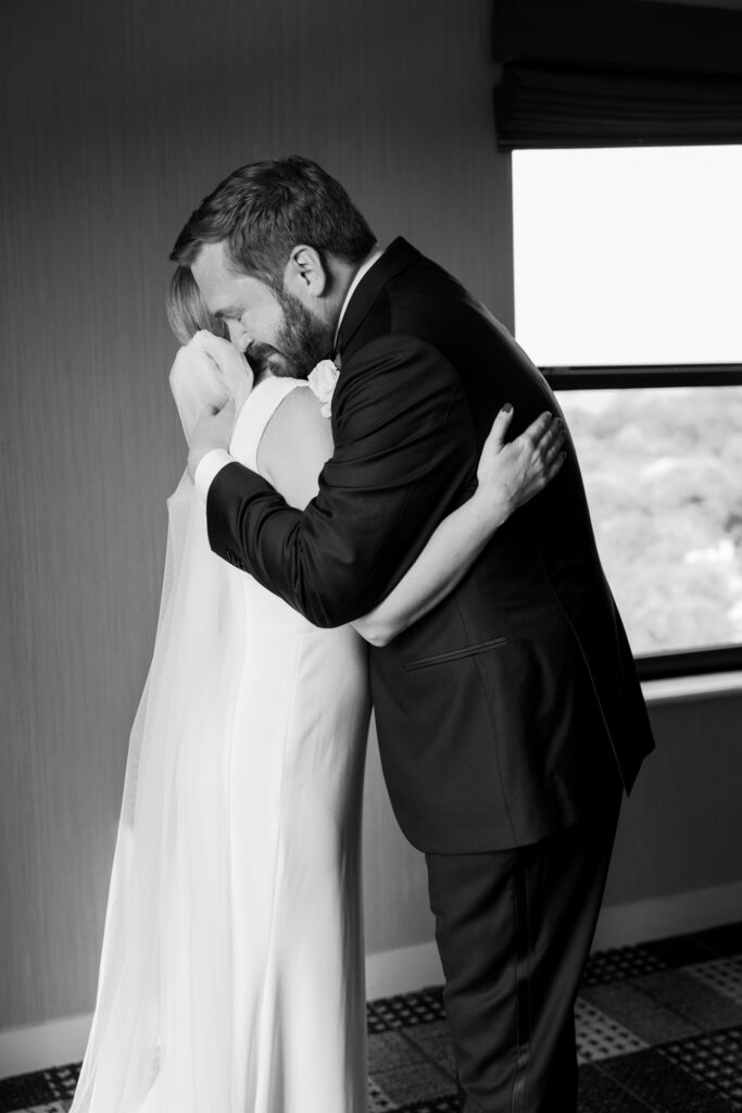 Bride And Groom First Look Hotel Suite Chicago